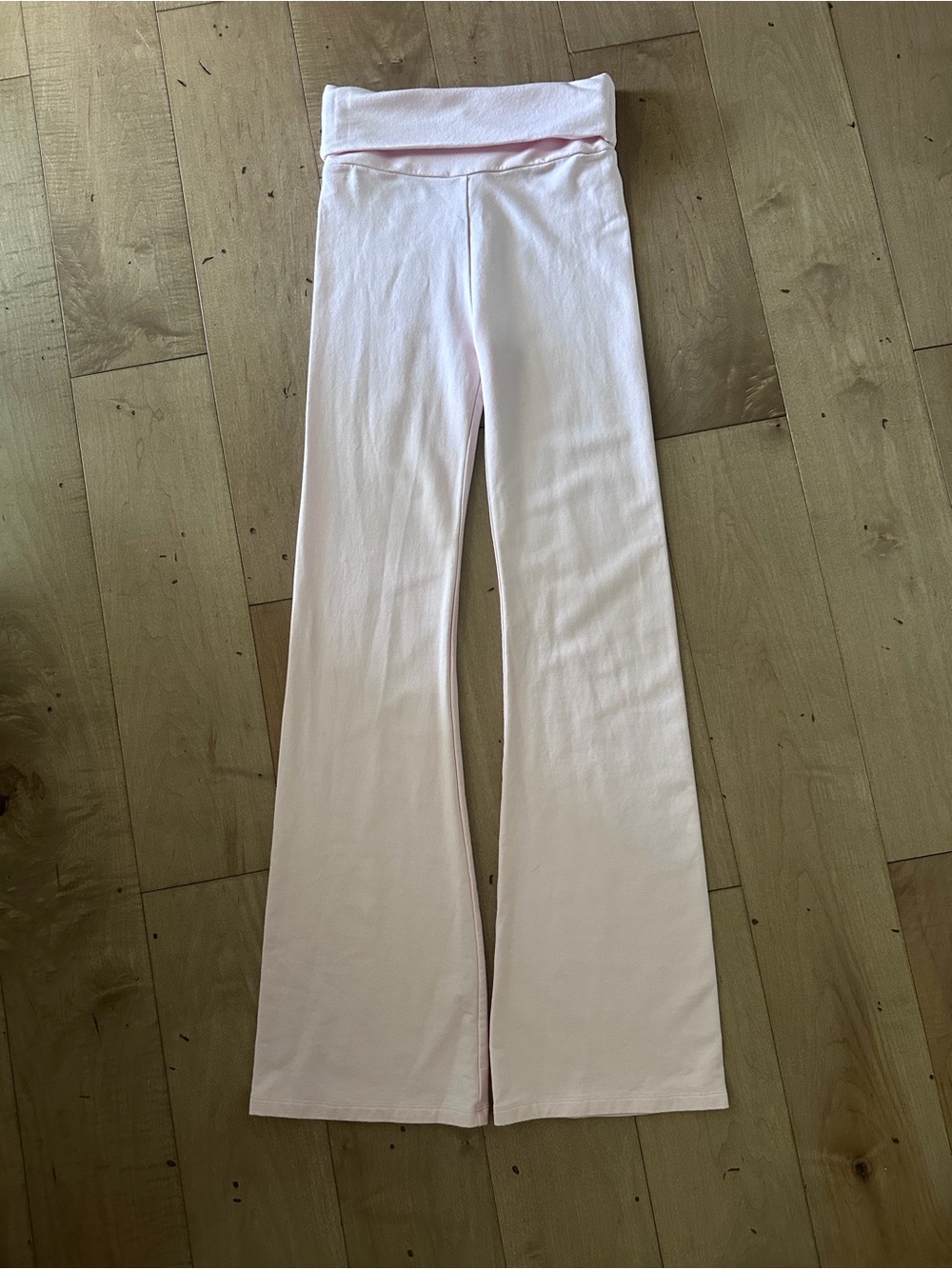 Light Pink Fold-Over Waist Flare Leggings